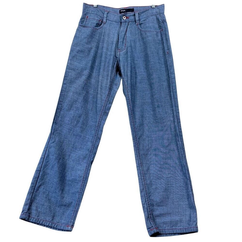 Qruel Red Stitch Straight Leg Denim Jeans Mens Size 32